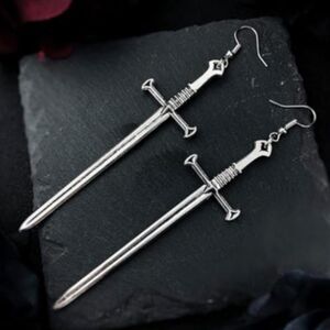 NEW Swords Silver Metal Fish Hooks Dangling Earrings Goth